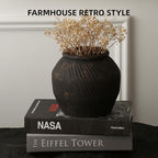 ZSHLXM Farmhouse Ceramic Vase - Black Rustic Vintage Flower Vase for Home, Living Room, Shelf and Dining Table Decor - 7IN