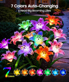 LETMY Solar Garden Lights, 4 Pack Solar Flower Lights with 6 Head Bigger Lily Lights, IP65 Waterproof Solar Lights Outdoor, Decorative Lights for Garden, Patio, Yard, Flower Bed