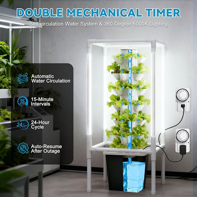 JESLED Hydroponic Tower with Tent, Hydroponics Growing System with 5000K Full-Spectrum Grow Lights, Dual Timers for Auto Watering & Lighting, Grows 30 Herbs & Vegetables, 10L Water Tank, High 37"