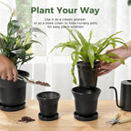 Bamworld Plant Pots Planters for Indoor Plants Flower Pots with Drainage Holes 3.5/4.9/6.3 Inch Set of 3 Plastic Planters for Outdoor Plants Garden Office Room Home Decor Textured Black