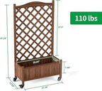 Upgraded 2-Pack 50" Tall Trellis Planter Box with Wheels, 49.8"H × 27.6"W × 13.0"D Solid Fir Wood Raised Garden Bed & Lattice Privacy Screen, Rolling Planter with Drainage for Patio/Garden