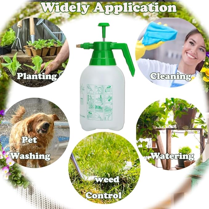 MRPAPA 3PCS Handheld Pump Sprayer, Garden Pressure Water Spray Bottle with Adjustable Brass Nozzle for Plants (2L-Green White)