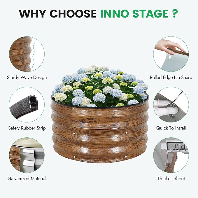 INNO STAGE 3 Pcs Round Galvanized Raised Garden Bed — 2×2×1ft Planter Box Outdoor Raised Beds Kit for Gardening Vegetables, Fruits, Herbs, and Flowers, Grain