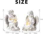2 Pack Outdoor Angel Statue Garden Decor, Classic Solar Angel Figurine Decoration for Yard Art Indoor Porch Home Lawn Outside Light up Cherub Sculpture Guardian Wings Angel Memorial Gifts Christmas