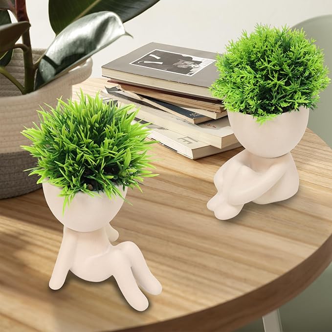 MAKHOT 4pcs Fake Succulents for Office Decorations, Artificial Succulents Plants for Work Desk, Faux Mini Plants Home Decor - Small Plant for Office Women Cubicle Decoration(Cream Color)