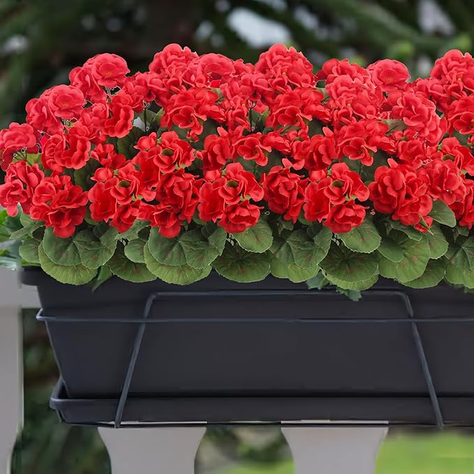CITYES 3 Pcs Artificial Geraniums Flowers Silk Geraniums for Outdoors UV Resistant Red Fake Geranium Bush Faux Flowers Plant for Planter Garden Home Decor Indoor Patio Vase Table Centerpiece