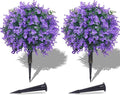 PATIO CHOICE Topiary Trees Artificial Outdoor Boxwood Ball Trees with Lavender Set of 2 22" Artificial Faux Plants Realistic Bushes Fake Shrubs Decorations for Outdoor Indoor Front Porch Garden