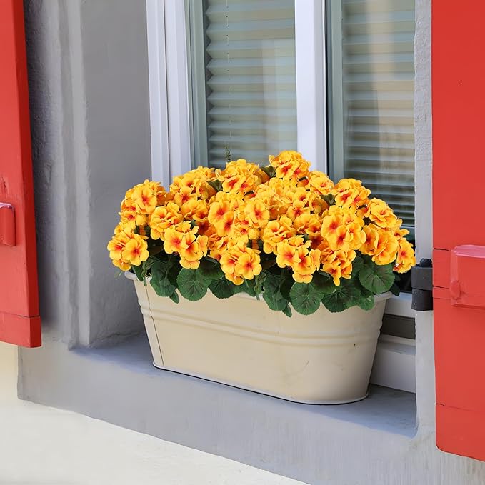 Hananona Artificial Geranium Flowers for Outdoors Geranium Silk Flowers Outdoor UV Resistant Garden Plants Faux Flowers for Home Kitchen Table Centerpieces Decor (6, Yellow)
