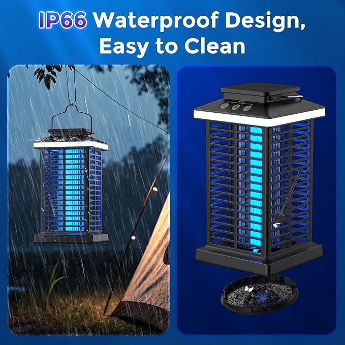 Bug Zapper Outdoor, Mosquito Zapper 3 in 1 Rechargeable Bug Zapper Outdoor with 5000mAh Battery & LED Night Light, 4000V Electric Fly Zapper for Outside,Patio,Backyard,Garden Black