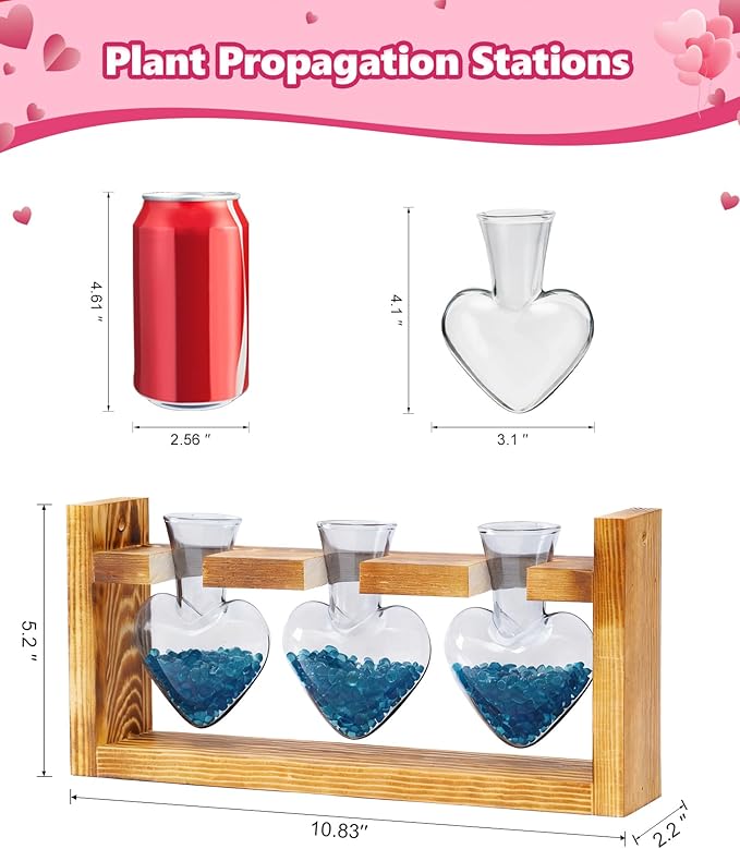 Nacome Plant Terrarium Propagation Stations: Mothers Day Gifts for Mom Plant Lovers Women Wife Daughter - 3 Bulb Glass Vase with Wooden Stand Tabletop for Hydroponics Home Garden Decor(Gray)