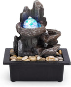 Tabletop Fountain Rotating Ball Rock Waterfall Fountain Office Tabletop Fountains for Home Office Decor Includes Many Natural River Rocks Decorated with Colorful Lights and Rolling Ball