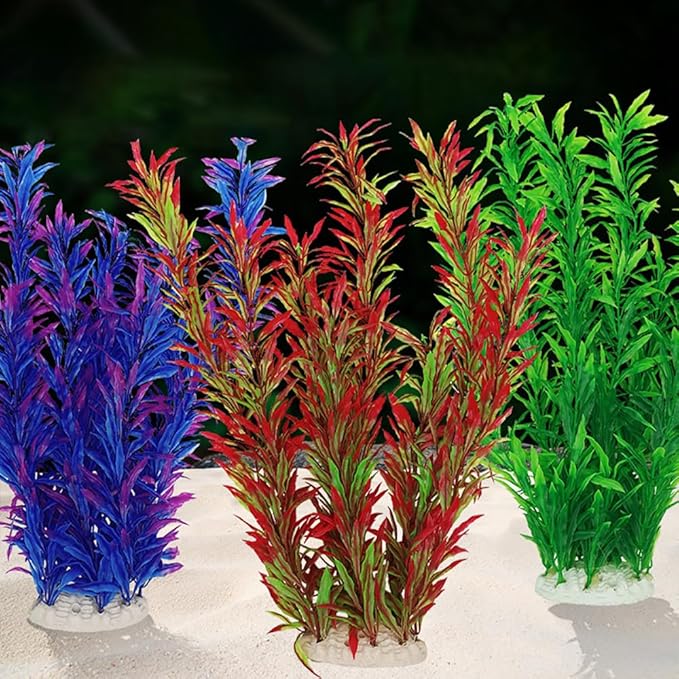 2 pcs Aquarium Decor Plastic Plants Extra Large 21 Inches Artificial Fish Tank Plants Tall Fish Tank Decorations Artificial Green Water Plants (Purple)