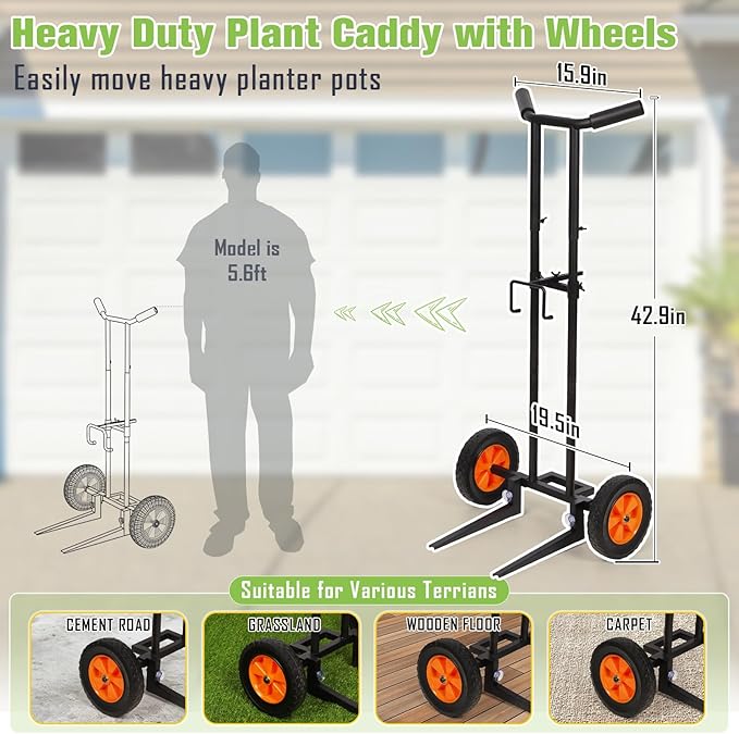 Plant Caddy with Wheels, 3.6FT Heavy Duty Plant Dolly with Adjustable Gripping Arms and Base, Rolling Plant Mover Cart Planter Caddies with Strap for Indoor or Outdoor Garden Plants, Pots