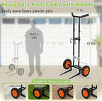 Plant Caddy with Wheels, 3.6FT Heavy Duty Plant Dolly with Adjustable Gripping Arms and Base, Rolling Plant Mover Cart Planter Caddies with Strap for Indoor or Outdoor Garden Plants, Pots