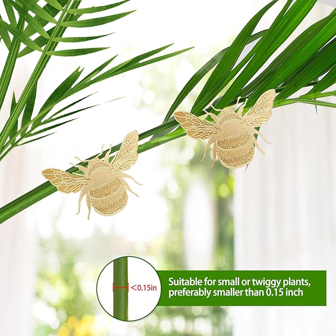 Rainteam Plant Animal Decor Brass Plant Charms for Live Plants Cute Animal Plant Hanger Ornaments for Pots Garden Plant Decorations Plant Accessories Gift for Plant Lovers(2 Bee)