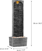 Teamson Home 38.5" Faux Slate Contemporary Outdoor LED Waterfall Fountain with Pebble Base, Gray/Black