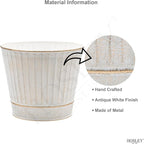 Hosley Metal Planters 7" Dia x 6" H Ideal Farmhouse Decor for Floral Arrangements Weddings, Gift Special Events Parties Outdoor Planters White wash