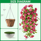 Homsunny Artificial Hanging Fake Flowers with Basket Plants for Outdoor Decoration, Faux Silk Flower UV Resistant Morning Glory for Home Porch Patio Garden Balcony Yard Look Real (Red)