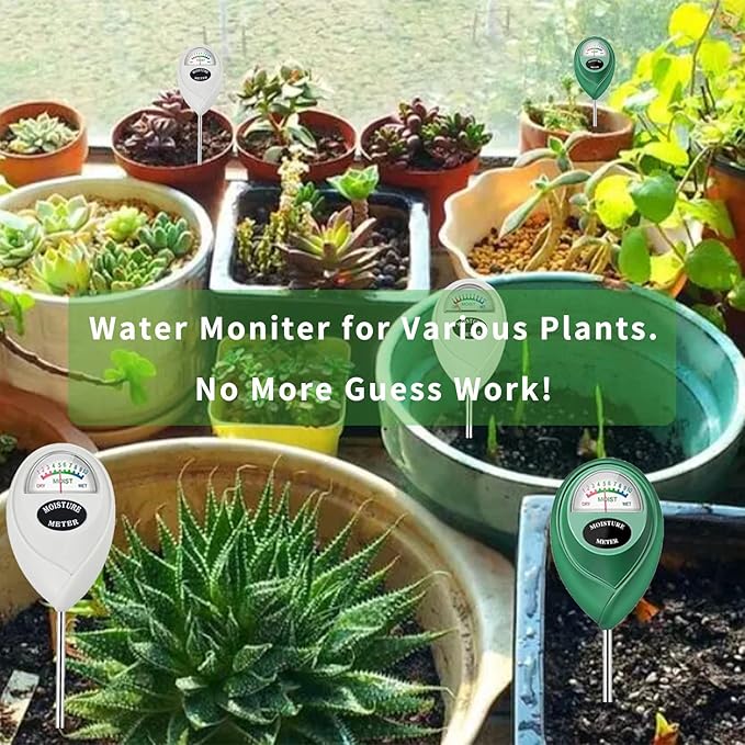 Soil Moisture Meter, 2 Pack Long Probe Soil Moisture Monitor for House Plants, Soil Hygrometer Moisture Sensor for Indoor & Outdoor, Garden, Farm, Lawn Plant Care, No Battery Needed(Green + White)