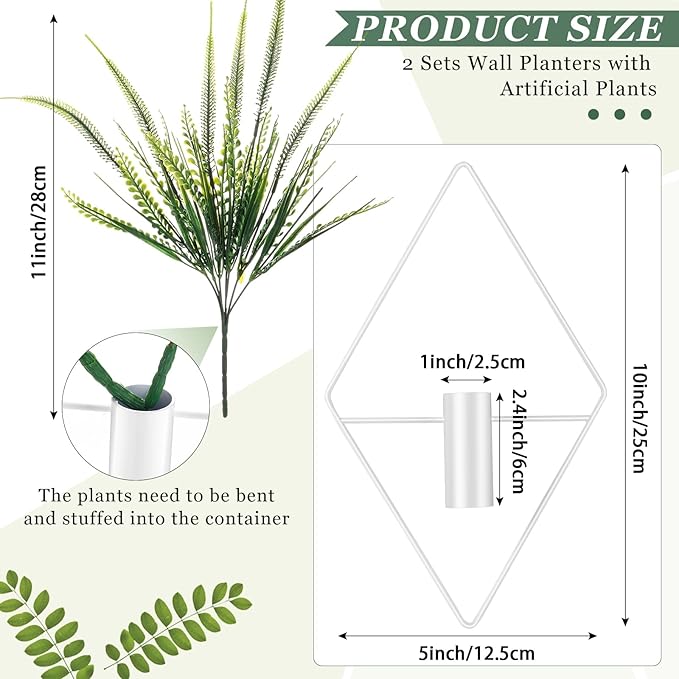 Canlierr 2 Pieces Wall Decor Hanging Planters with Artificial Plants Metal Hanging Vase Indoor Plants Holder Modern Boho Wall Art for Bathroom Bedroom Living Room Decor(White,Boston Fern)