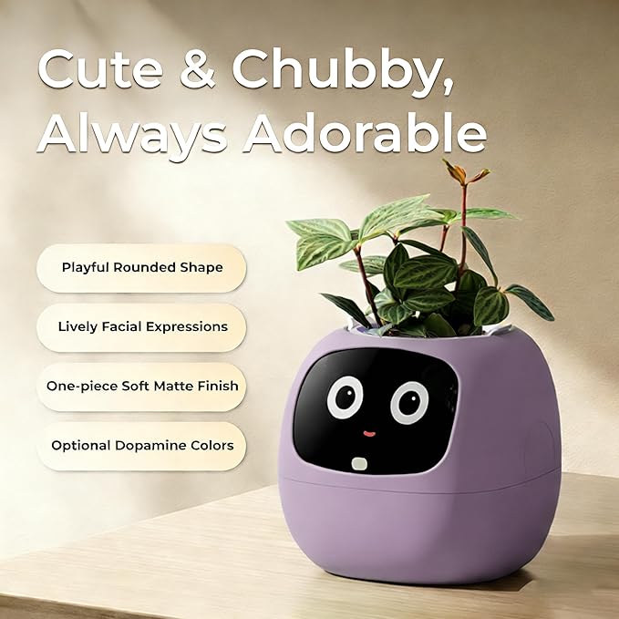Smart Pet Planter, Smart Plant Pot, With Artificial Intelligence, Time Weather Display, And Multiple Expressions Animation,Lovely Plant Companion, For Desktop Decoration, Gifts,Plant-Free (Violet)