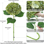 ZYTUYO 5 Pcs Silk Green Hydrangea Artificial Flowers - 20'' Faux Hydrangeas for Spring Indoor/Outdoor Home Decor & Wedding Arrangement