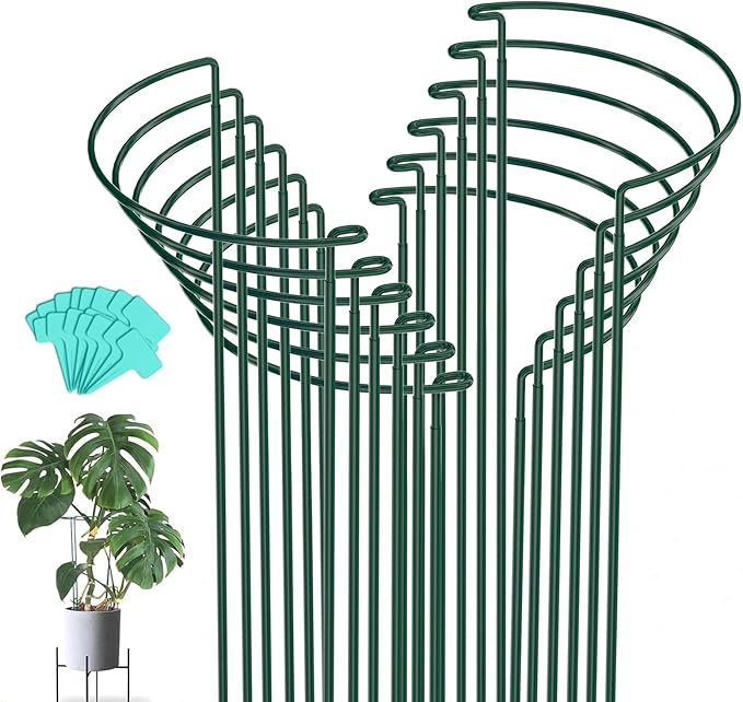 Joyhalo 12 Pack Plant Support Stakes, 24 Inch Plant Stakes for Outdoor Plants, Peony Cage with 15 Pcs Green Lables, Peony Cages and Supports, Peonies Support Cages Flower Stakes for Plants