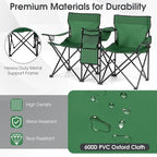 Goplus Double Camping Chair with Umbrella, Folding Loveseat Chairs w/Canopy Shade, Carrying Bag, Table, Cup Holder, Portable Beach Chairs Outdoor Picnic Patio (Green)