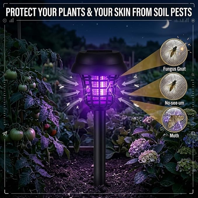2026 4Pack Mosquito Repellent Outdoor Patio,Solar Bug Zapper Outdoor Mosquito Zapper for Moths,Gnats,Flies,Small Flying Insect,Gnat Killer for Vegetable Beds,Electric Fly Zapper for Backyard,Garden