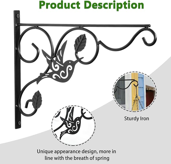 Vumdua Hanging Plants Bracket, 2 Pack 12 inch Wall Planter Hook with Iron Screws Included, Decorative Plant Hanger for Bird Feeders, Wind Chimes Indoor, Flower Pot, Lantern, Outdoor Indoor Patio Decor