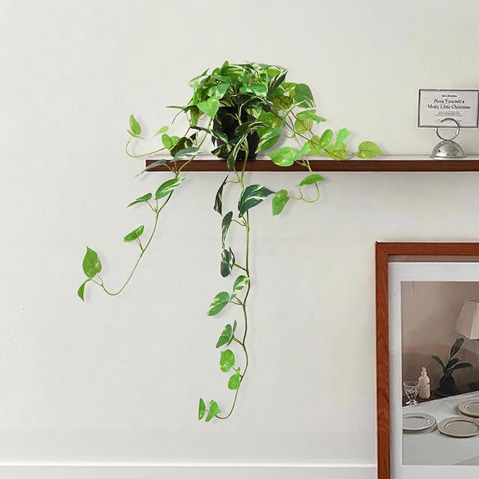 Fake Pothos Hanging Plants, 33" Potted Artificial Hanging Plant, Faux Pothos Silk Vines Hanging Plant Greenery for Home Living Room Indoor Decor