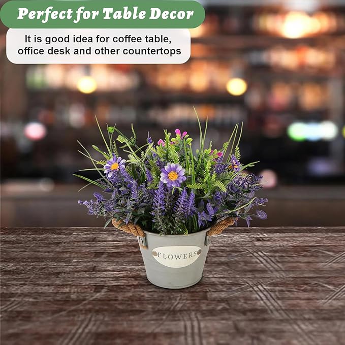 Fake Plants Purple Lavender Flowers in Pot 10" Tall Faux Artificial Potted Plant Greenery for Home Office Patio Coffee Table Farmhouse Aesthetic Bedroom Bathroom Decor