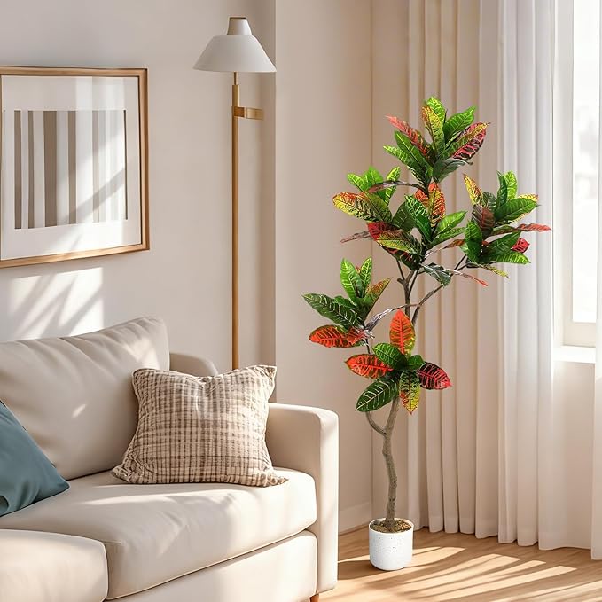 Garvee Fiddle Leaf Fig Tree Artificial, 4.9 ft Tall Lifelike Faux Tree with Black Pot, Large Fake Potted Decorative Plant for Indoor Home Office Decor, Housewarming Gift