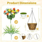 2 Pack Artificial Flowers Hanging Baskets for Outdoors, 10 PCS UV Resistant Faux Outdoor Plants, Fake Petunias Silk Flowers for Garden Balcony Yard Porch Decor (Yellow Orange White)