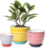 Selamica Ceramic Plant Pots, Indoor Flower Pots for Indoor Plants, 3.5+4.6+5.5 Planters with Drainage Hole & Saucer, Set of 3, Home Decor, Assorted Colors