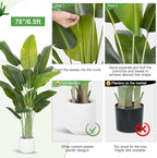 Artificial Bird of Paradise Plant 6.5Ft Tall Fake Tropical Palm Tree Large Fake Plants with 15 Silk Banana Leaves Faux Plant Indoor Decor Trees White Pot for Home Bedroom Living Room Office