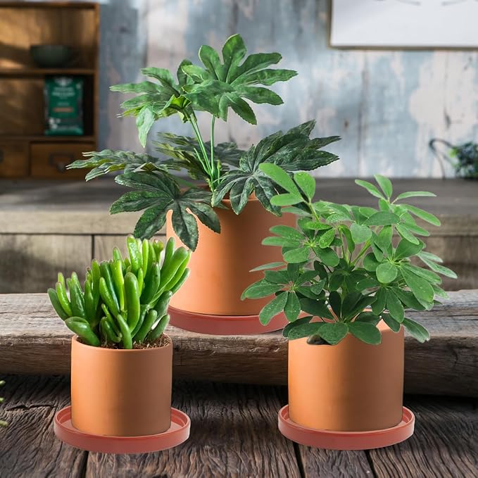 Yukfona 2 Pack Ceramic Plant Saucer Pot Tray 8.5 Inch, Planter Saucers 6 7 8 9 10 11 12 15 Inch, Durable Sturdy Flower Drainage drip Water Tray for Glazed Pots Base (8.5 Inch- Red Terracotta)