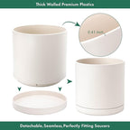 D'vine Dev 16 Inch Plastic Planter Pots for Plant Pot with Drainage Hole and Seamless Saucers, Oatmeal, 74-X-H-5