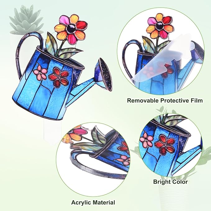 M METERXITY 1-Pack Water Spray Acrylic Stakes 4 Inch Bird Garden Decoration Ornament Potted Plant Decorative Signs for Flower Pot/Planter/Yard/Patio/Outdoor/Indoor[Water Spray Pot]