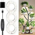 3 Head White Halo Angel Ring Ceiling LED Plant Growth Lights for Shelf, 3000K+6000K Full Spectrum Grow Lamps for Plant Growth Indoor Plants with 6/12/16H Timer, 3 Spectral Modes, 10 Dimmable Levels