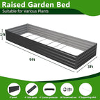 2PCS 9x3x1ft Galvanized Raised Garden Bed,Outdoor Planter Box Metal Patio Kit Planting Bed for Vegetables Flowers Herb,Black