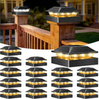 Peasur 4x4 Solar Post Cap Lights, 2 Modes 16 LED Post Solar Lights Waterproof, 16 Pack Black Fence Deck Lights Fit Wooden/Vinyl Post for Porch Patio