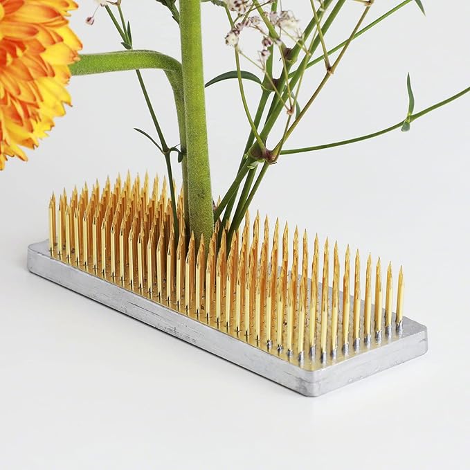Wazakura Japanese Ikebana Kenzan Long Rectangular Flower Holder 4.7" (120mm), Made in Japan Floral Arranging Pin Frog Tool - (4.7" (120mm) Long Rectangular Brass Kenzan