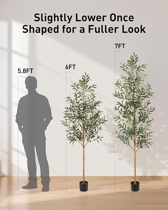 FLOWORLD 7FT Olive Trees Artificial Indoor, Tall Faux Olive Tree 7FT (84in) with Natural Wood Trunk & Realistic Olives, Stable Base, Pet Friendly Artificial Plant for Home Office, Living Room, Outdoor