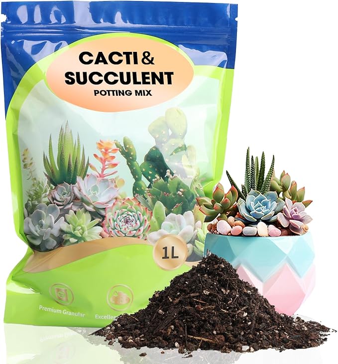 Omitgter Succulent and Cactus Soil Potting Mix 2qt-Premium Breathable & Fast Draining for Healthy Plants