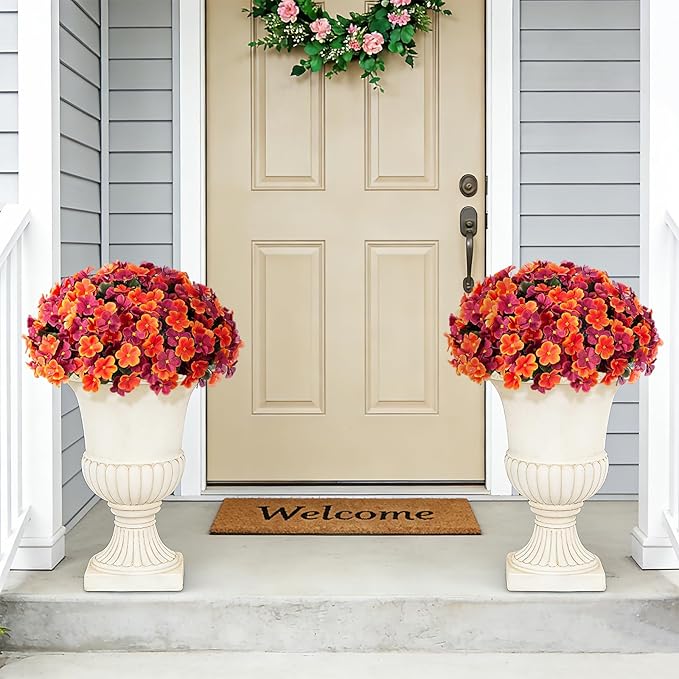 INXUGAO Artificial Hanging Flowers with Basket for Outdoor, Fake Hydrangea UV Resistant Arrangements in Pot Planter Spring Summer Decor for Indoor Porch Garden Yard(Orange Brown)