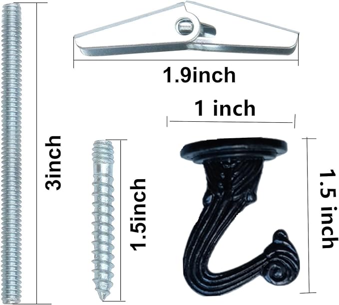 6 Sets White Ceiling Hooks for Hanging Plant, Heavy Duty Swag Toggle Hooks with Hardware (Black)