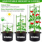 Tomato Cages with 10 Gallon Grow Bags, 48 Inches Garden Tomato Planter, 3-Pack Tomato Trellis for Raised Garden Bed, Tomato Cage Pots Plant Support Stakes Trellis for Climbing Plants Vegetable Flowers
