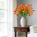 TURNMEON 20 Bundles Calla Lily (400 Heads) Artificial Flowers for Outdoors UV Resistant, Fake Faux Plastic Fake Flowers Plants for Indoor Yards Planter Home Porch Spring Fall Summer Decor(Orange Red)