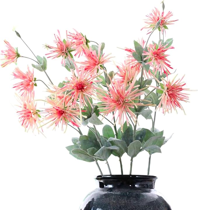 Spider Mum Artificial Flower 32" Real Touch 9 Flowers Pack of 3 (Rose Pink)